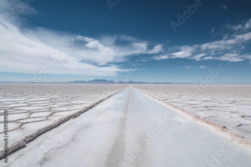 Forever Lost in the Blueness of Heaven: A Pristine White Expressway to an Imaginative Course in Bolivia's Salar, Generative AI