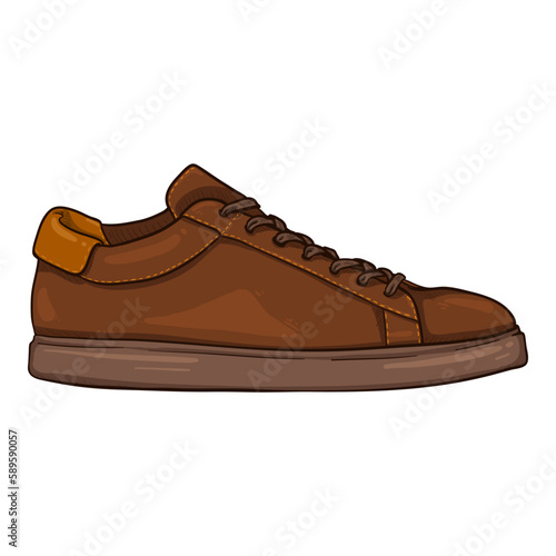 Vector Cartoon Brown Sneakers. Smart Casual Shoes Illustration.