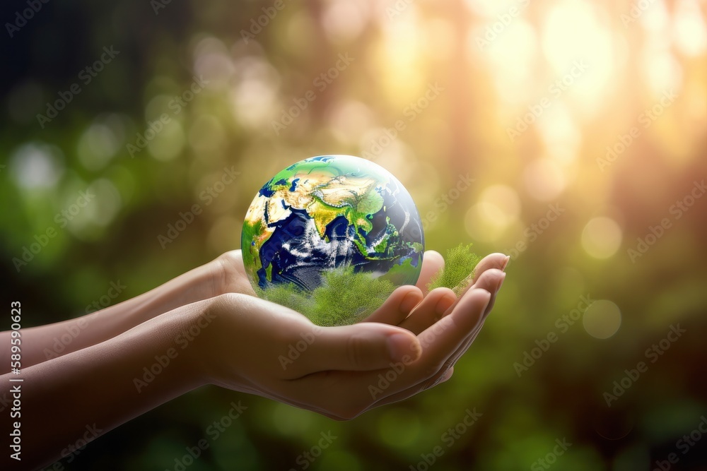 Globe in human hands, save the planet, environment concept, generative Ai Globe in human hands, save the planet, environment concept, generative Ai