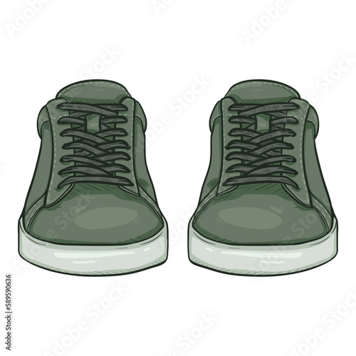 Vector Cartoon Green Sneakers. Smart Casual Shoes Illustration.