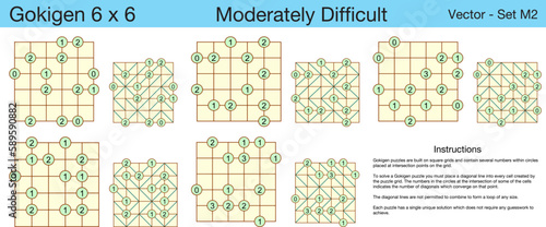 5 Moderately Difficult Gokigen 6 x 6 Puzzles. A set of scalable puzzles for kids and adults, which are ready for web use or to be compiled into a standard or large print activity book.