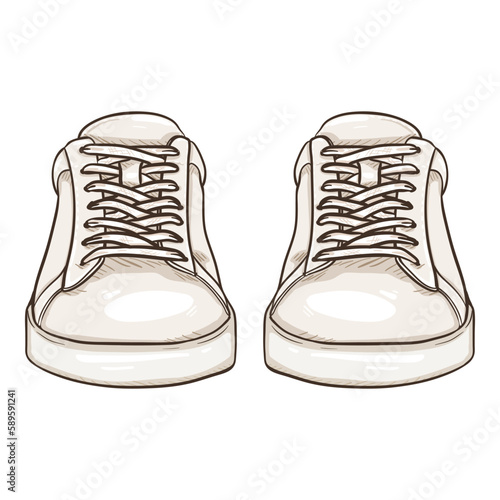 Vector Cartoon White Sneakers. Smart Casual Shoes Illustration.