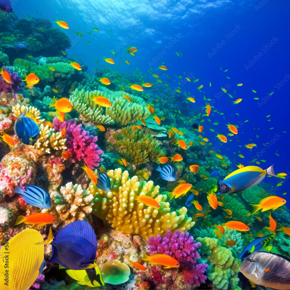 Fototapeta premium Magnificent underwater world in tropical ocean.