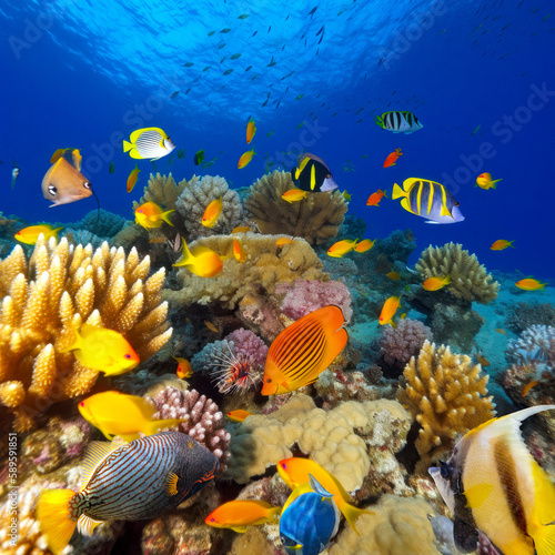 Fototapeta Naklejka Na Ścianę i Meble -  Magnificent underwater world in tropical ocean.