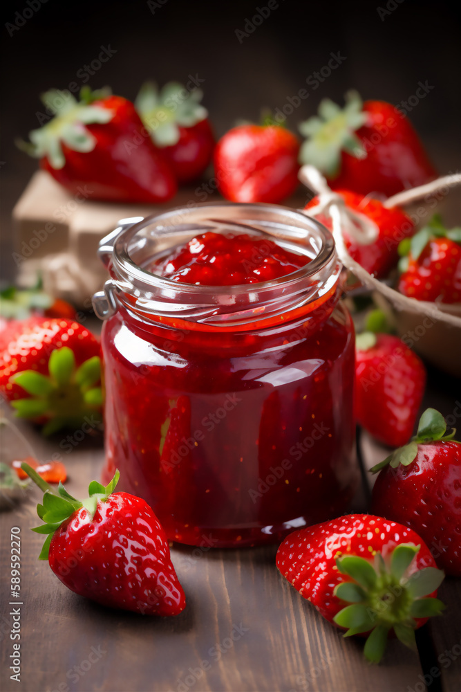 Strawberry jam and fresh berries, ai generated, Generative AI Strawberry jam and fresh berries, ai generated, Generative AI