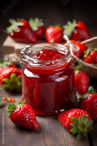 Strawberry jam and fresh berries, ai generated, Generative AI