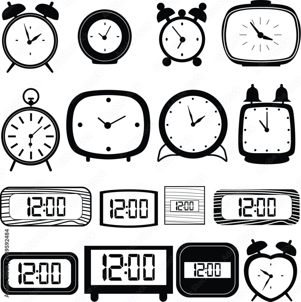 Fototapeta premium Set of Alarm clocks vector. Clock illustration