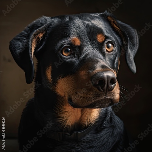 Adorable Rottweiler Puppy: Captivating Canine Portrait of a Cute Black and Brown Dog. Generative AI