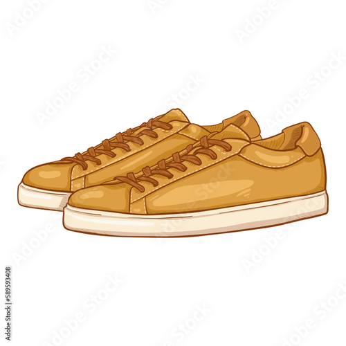 Vector Cartoon Yellow Sneakers. Smart Casual Shoes Illustration.