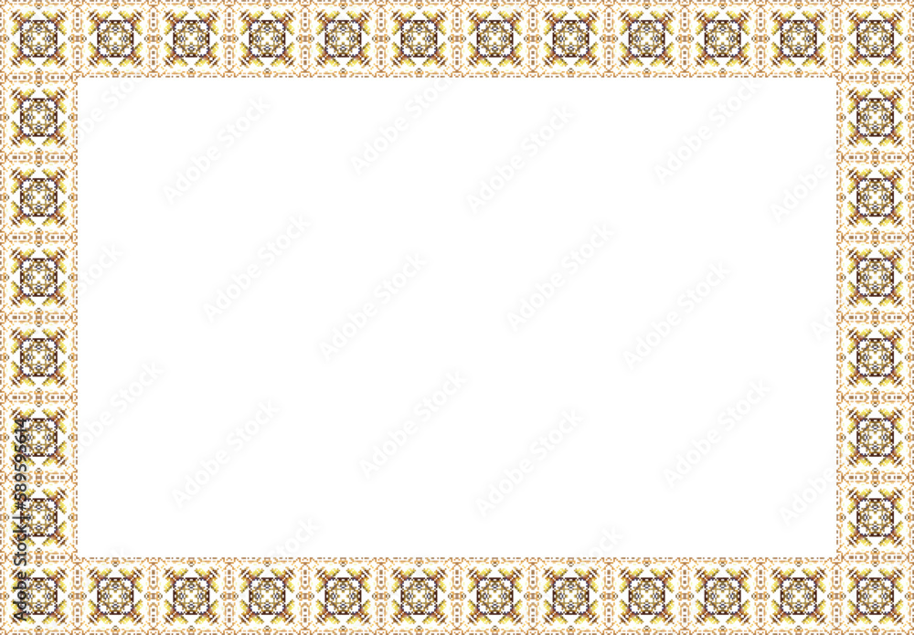 Decorative floral frame. Elegant element for design in Eastern style, place for text. Floral golden border. Lace illustration for invitations and greeting cards.