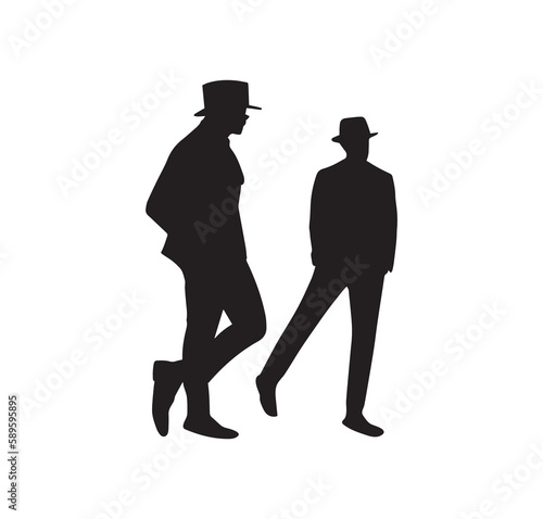 Two walking gentlemen silhouette vector art.