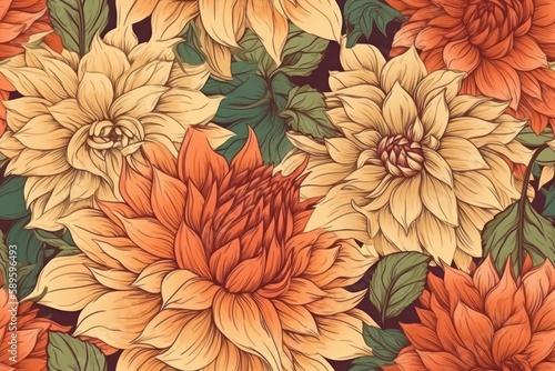 Seamless pattern with dahlia flowers  Generative Ai