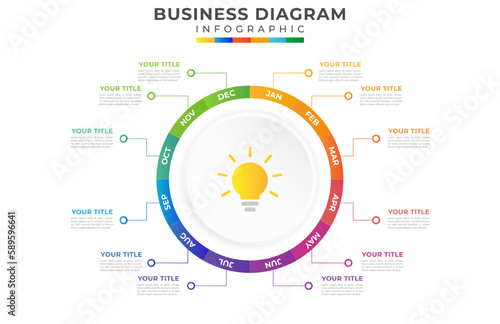 12 Months modern Timeline diagram calendar with circle, presentation vector infographic. Infographic template for business.