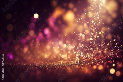 Glitter vintage lights background. Purple, Gold and black. de-focused, Generative Ai