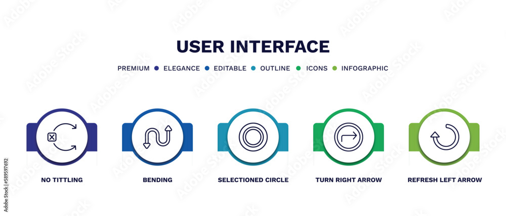 set of user interface thin line icons. user interface outline icons with infographic template. linear icons such as no tittling, bending, selectioned circle, turn right arrow, refresh left arrow set of user interface thin line icons. user interface outline icons with infographic template. linear icons such as no tittling, bending, selectioned circle, turn right arrow, refresh left arrow