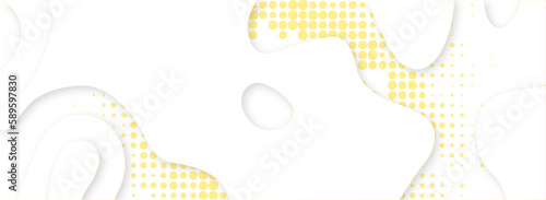 Abstract 3d white papercut background with geometric shape multi-layers element. Modern design papercut textured with yellow color halftone pattern.