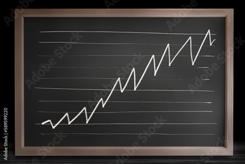 Graph illustration drawn with white chalk on blackboard, stock exchange concept. Generative AI