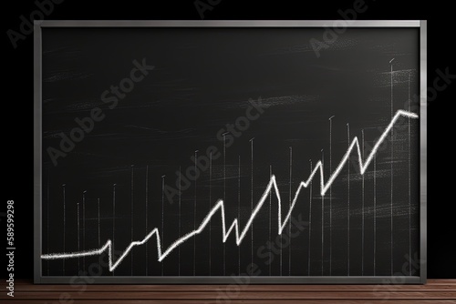 Graph illustration drawn with white chalk on blackboard, stock exchange concept. Generative AI