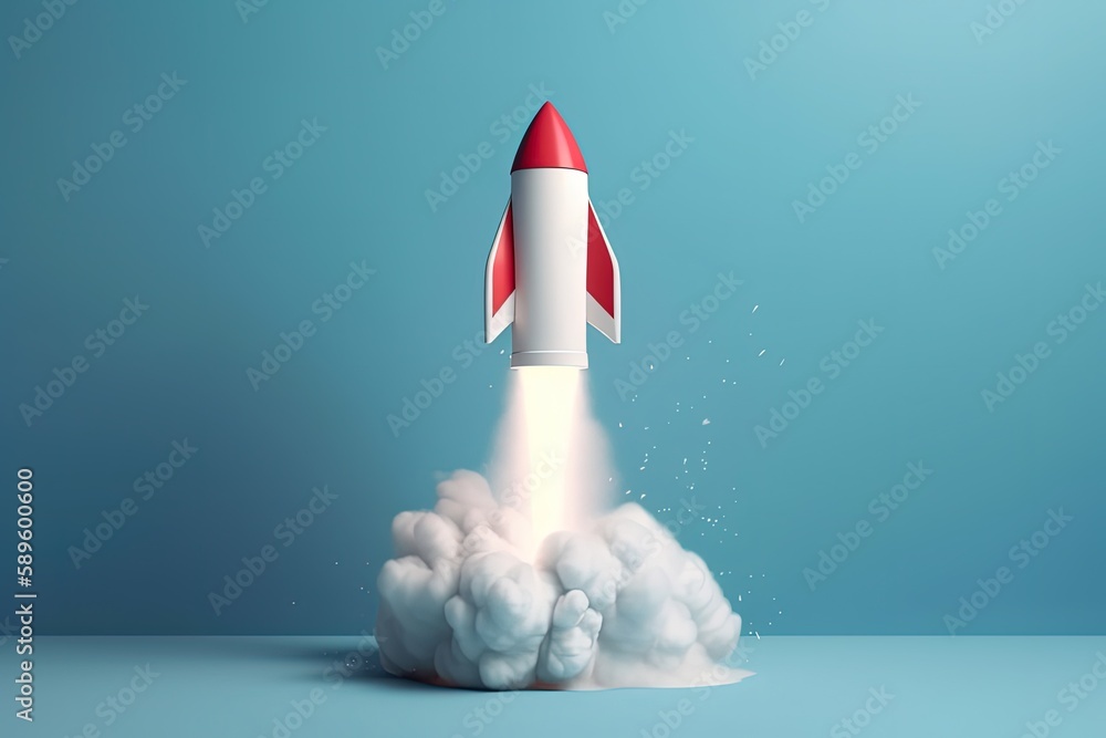 Rocket illustration, business and startup concept, blue background. Generative AI Rocket illustration, business and startup concept, blue background. Generative AI