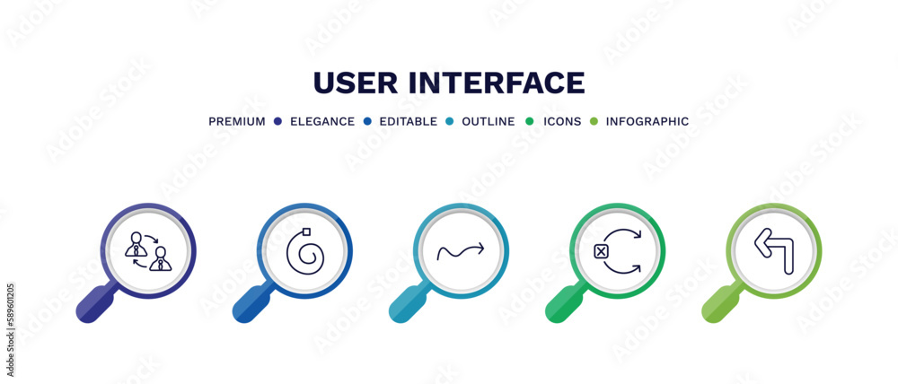 set of user interface thin line icons. user interface outline icons with infographic template. linear icons such as job transition, spiral tool, sketched arrow, no tittling, left turn vector. set of user interface thin line icons. user interface outline icons with infographic template. linear icons such as job transition, spiral tool, sketched arrow, no tittling, left turn vector.