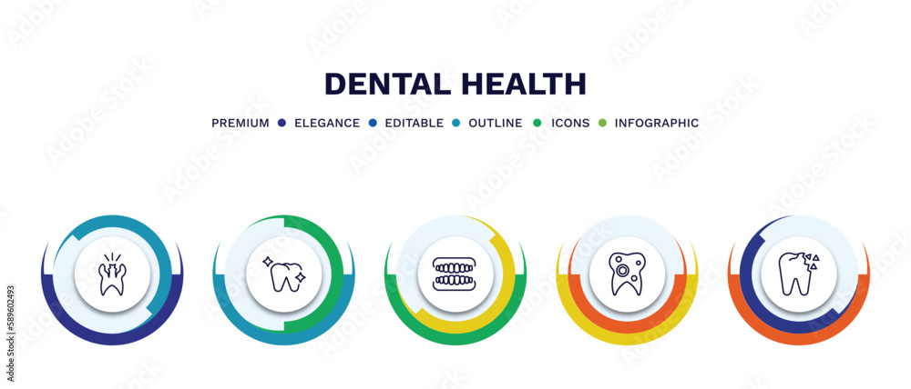set of dental health thin line icons. dental health outline icons with infographic template. linear icons such as cavity, healthy tooth, dentures, bicuspid, holed tooth vector. set of dental health thin line icons. dental health outline icons with infographic template. linear icons such as cavity, healthy tooth, dentures, bicuspid, holed tooth vector.