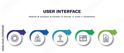 set of user interface thin line icons. user interface outline icons with infographic template. linear icons such as selectioned circle, c/pap 81, upload button, reload webpage, download data vector.