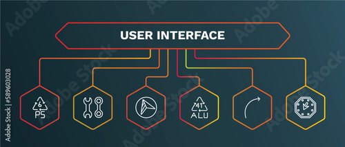 set of user interface white thin line icons. user interface outline icons with infographic template. linear icons such as mechanic tool, navigation arrows, 41 alu, curve arrow, corner widget vector.