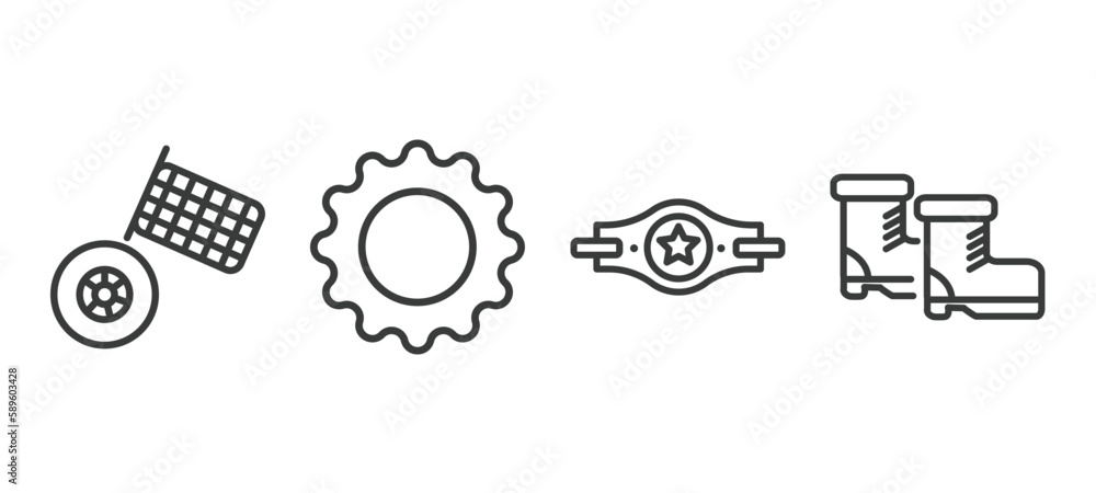 Obraz premium set of sport and game thin line icons. sport and game outline icons included motor sports, equipment, champion belt, ski boots vector.