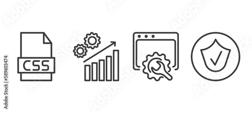 set of information technology thin line icons. information technology outline icons included css file format, seo growth, web optimization, authorize vector.