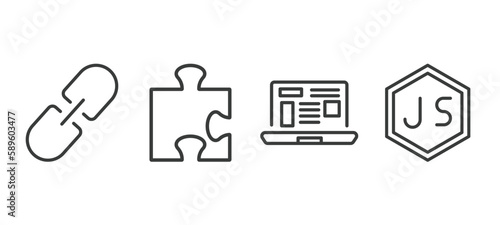 set of information technology thin line icons. information technology outline icons included hyperlink, addon, program interface, js vector.