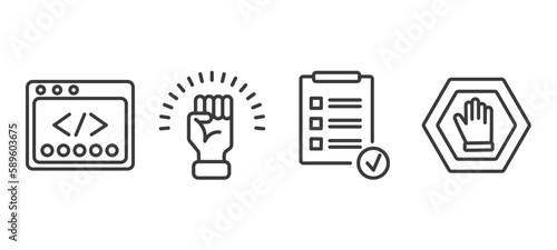 set of marketing thin line icons. marketing outline icons included webcode, motivation, result, ad blocker vector.