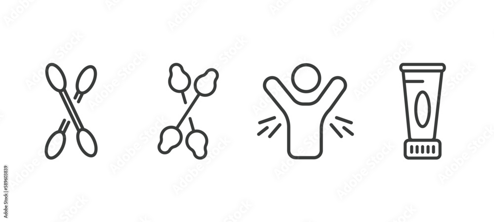 set of hygiene and sanitation thin line icons. hygiene and sanitation outline icons included cotton, cotton swabs, body odour, body cream vector. set of hygiene and sanitation thin line icons. hygiene and sanitation outline icons included cotton, cotton swabs, body odour, body cream vector.
