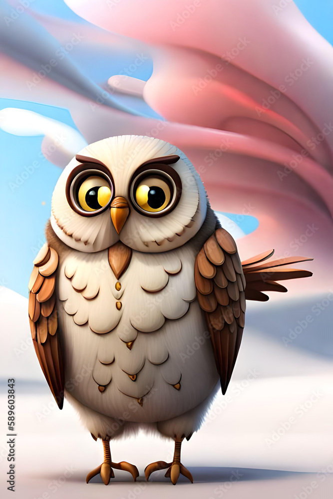 owl with abstrack background and warm smile