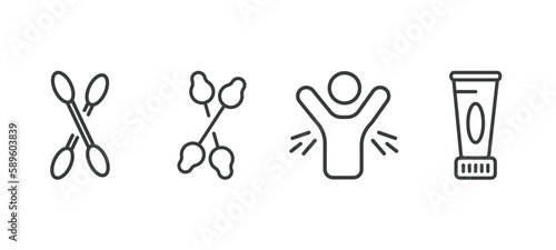 set of hygiene and sanitation thin line icons. hygiene and sanitation outline icons included cotton, cotton swabs, body odour, body cream vector.