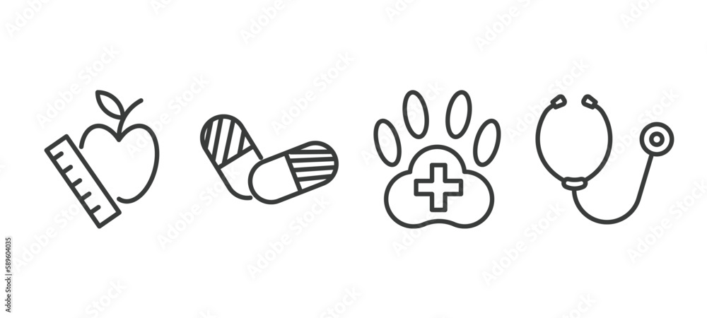 set of health and medical thin line icons. health and medical outline icons included nutrition, pills, veterinary, phonendoscope vector. set of health and medical thin line icons. health and medical outline icons included nutrition, pills, veterinary, phonendoscope vector.