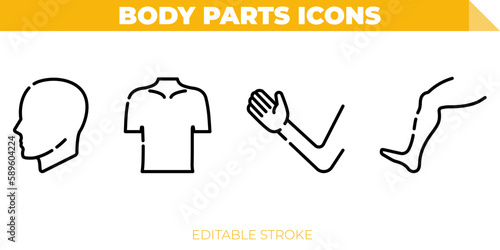 Human body parts icon set. simple dash line icon. editable stroke. eps 10