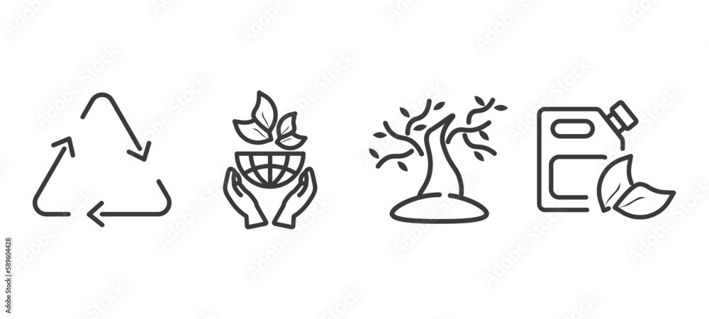 set of ecology thin line icons. ecology outline icons included recycle arrows, ecology, tree with many leaves, bio fuel vector. set of ecology thin line icons. ecology outline icons included recycle arrows, ecology, tree with many leaves, bio fuel vector.