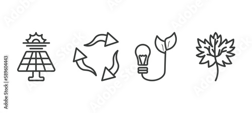 set of ecology thin line icons. ecology outline icons included solar energy, recycle, bio energy, m leaf vector.