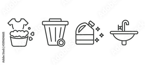 set of cleaning thin line icons. cleaning outline icons included washing cleanin, wiping trash, bleach cleanin, sink vector.