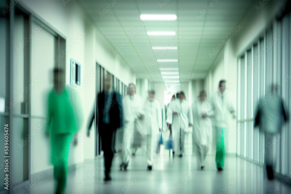 Motion blurred, Group doctor walking in hospital fast moving. Generative AI Motion blurred, Group doctor walking in hospital fast moving. Generative AI