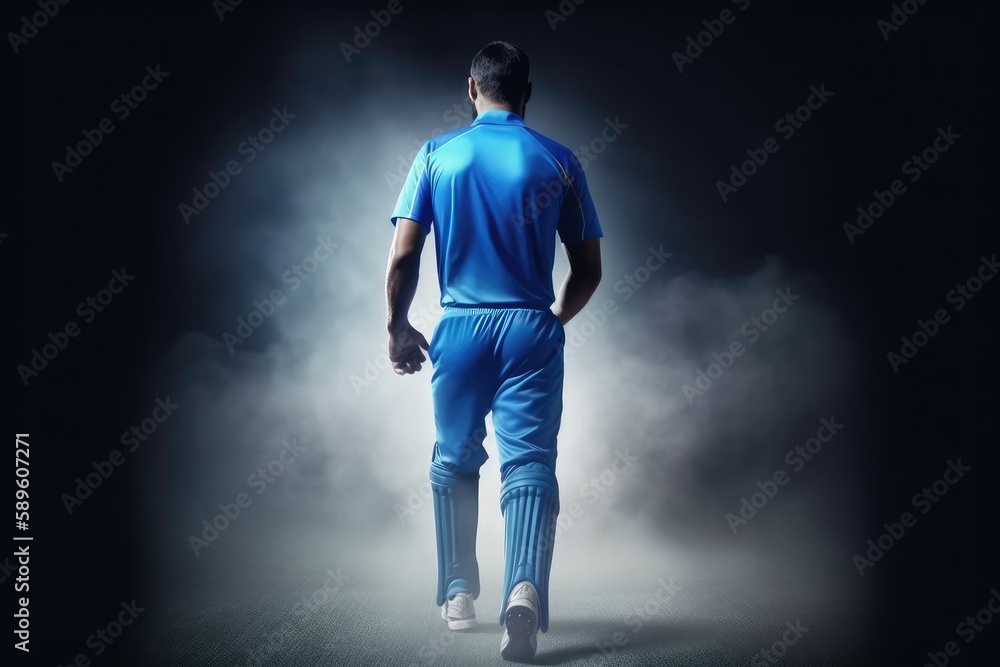 Professional cricketer walking in the field. Generative AI. Professional cricketer walking in the field. Generative AI.