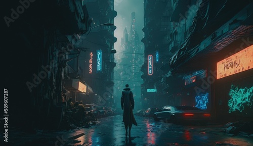 A cyberpunk-inspired city of the future. Generative AI.