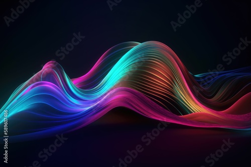 Abstract fluid iridescent holographic neon curved wave. Generative AI.