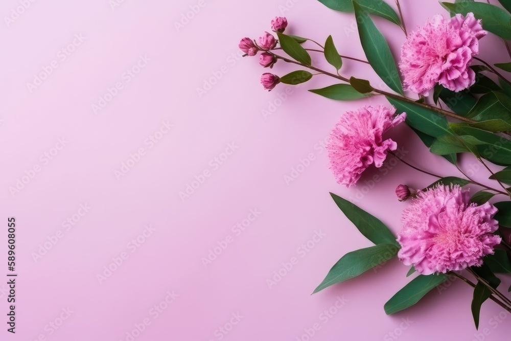 Pink flowers on pink background. Generative AI.