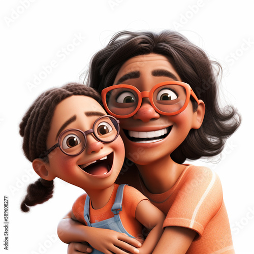 A cartoon of a mom and daugther with glasses