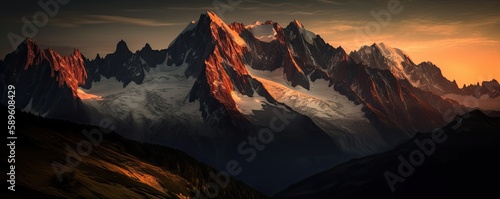 sunrise over the mountains - epic view. Generative AI © Ornavi