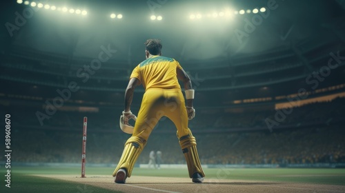 Cricketer in Yellow Jersey. Generative AI.