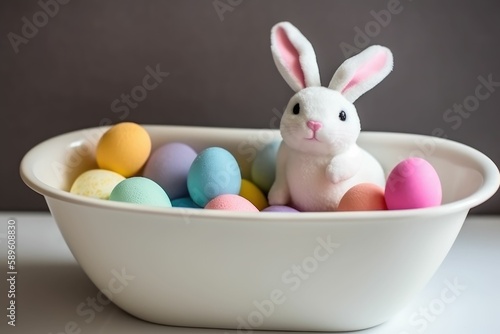 Easter bunny with eggs. Generative AI. © Arc