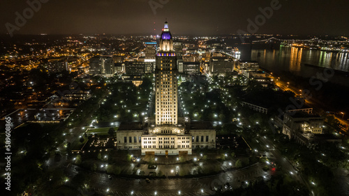 Aerial Louisiana State Capitol in Baton Rouge