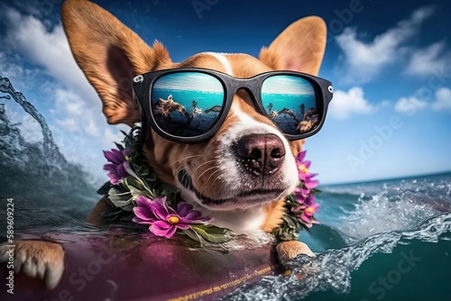 Dog play at sea summer (Ai generated)